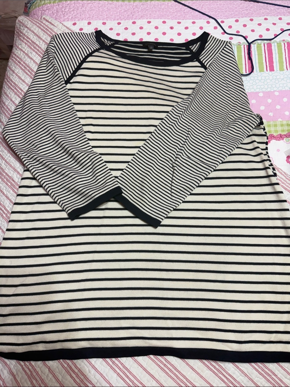 Talbots Black & White Striped Long Sleeve Raglan Tee